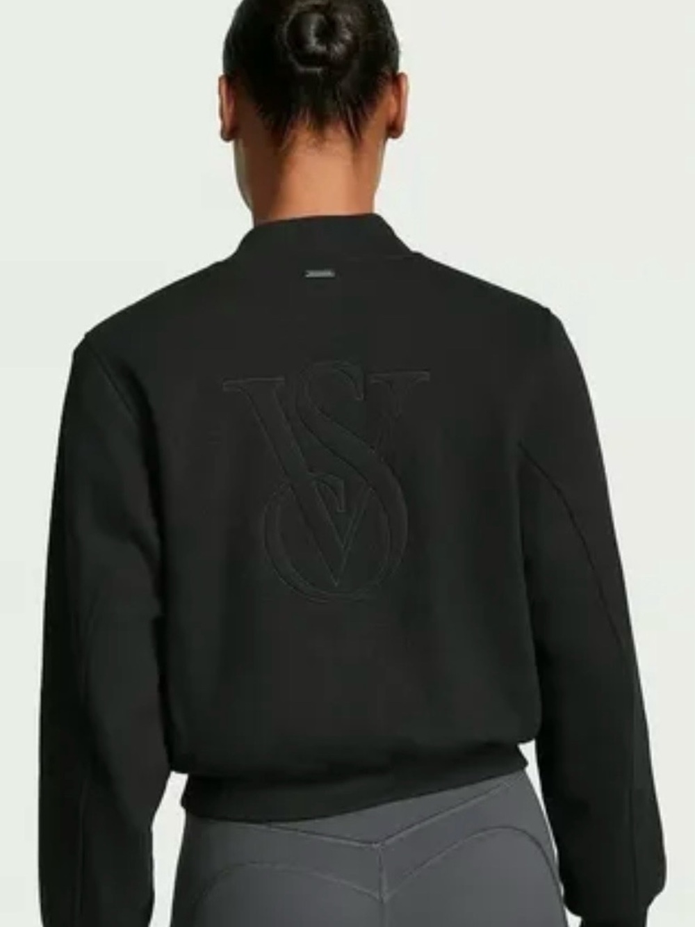 Victoria's Secret Black Embossed Logo Bomber Jacket sz M